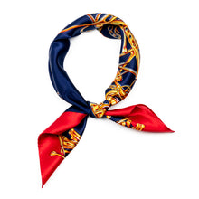 Load image into Gallery viewer, Chain Design in Navy and Gold Silk Neck Scarf