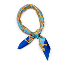 Load image into Gallery viewer, Chain Design Blue and Gold Silk Neck Scarf
