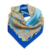 Load image into Gallery viewer, blue-and-gold-silk-scarf.jpg