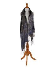 Load image into Gallery viewer, Black & Blue Hand Finished Silk Shawl