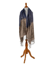 Load image into Gallery viewer, Silver & Navy Hand Finished Silk Shawl