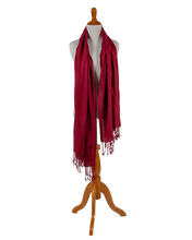 Load image into Gallery viewer, ruby-red-tassel-silk-scarf.jpg