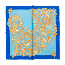 Load image into Gallery viewer, Chain Design Blue and Gold Silk Neck Scarf

