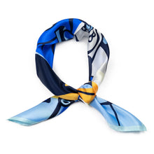 Load image into Gallery viewer, Unique Abstract Design in Blue Silk Neck Scarf
