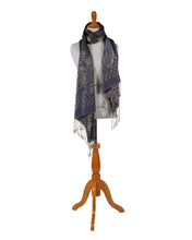 Load image into Gallery viewer, Luxurious 100% Silk Black and Blue Design Scarf
